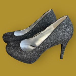 Fioni Night Womens Black Stiletto Shimmer Platform Jolly Joyeux Pump Heels 8W